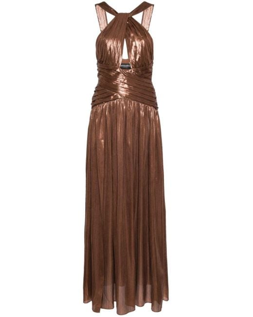 retroféte Brown Salem Draped Metallic Gown