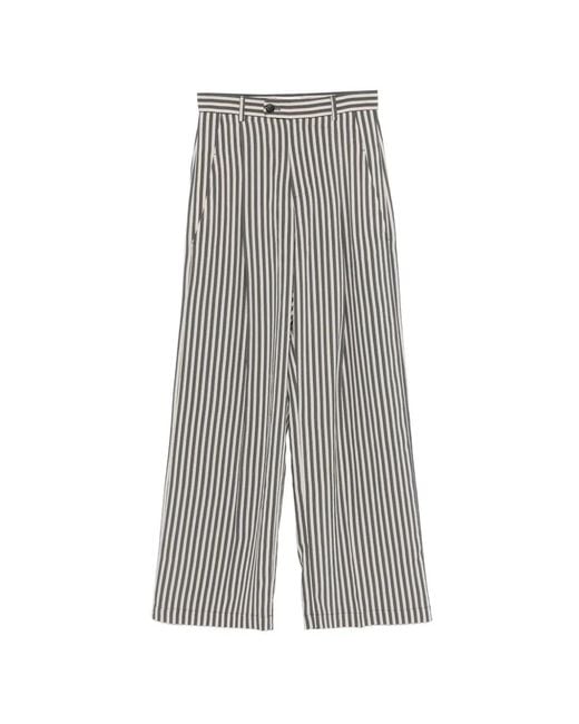 Tela Gray Striped Button-Fastening Trousers