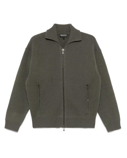 Emporio Armani Green Virgin Wool Knitted Bomber Jacket for men