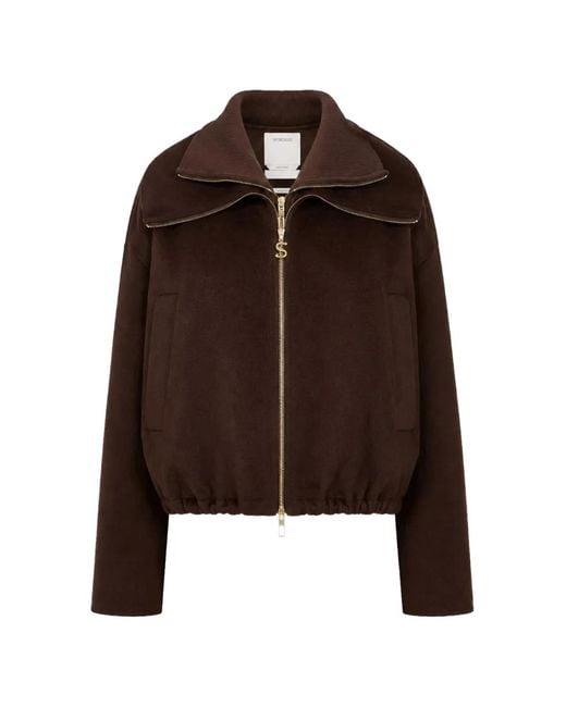 Sportmax Brown Veste En Laine À Fermeture Zippée