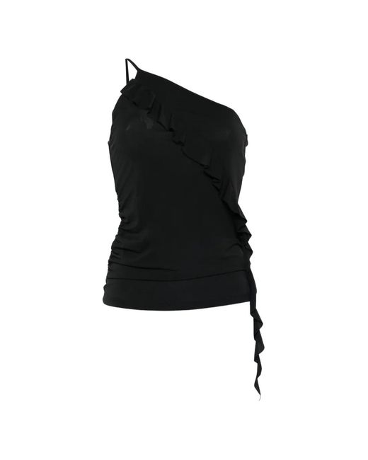 Pinko Black Ruffled One-Shoulder Top