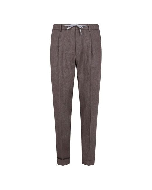 Barba Napoli Gray Pleated Drawstring Trousers for men