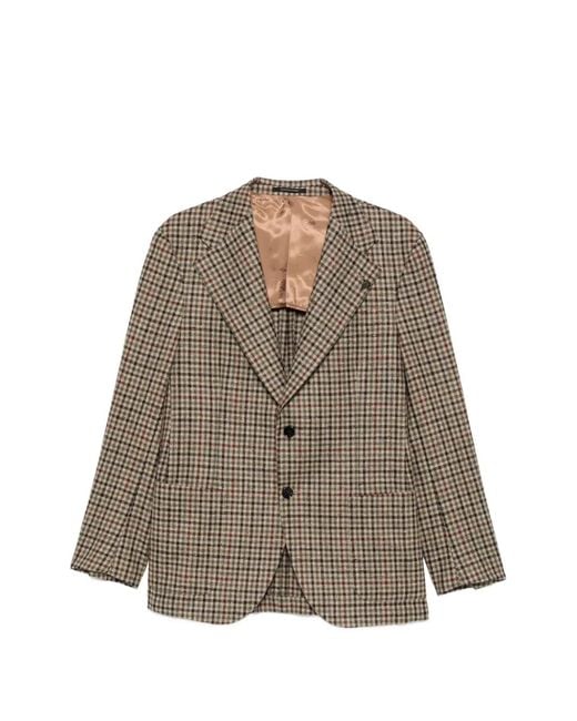 Gabriele Pasini Brown Check-Pattern Peak-Lapels Blazer for men