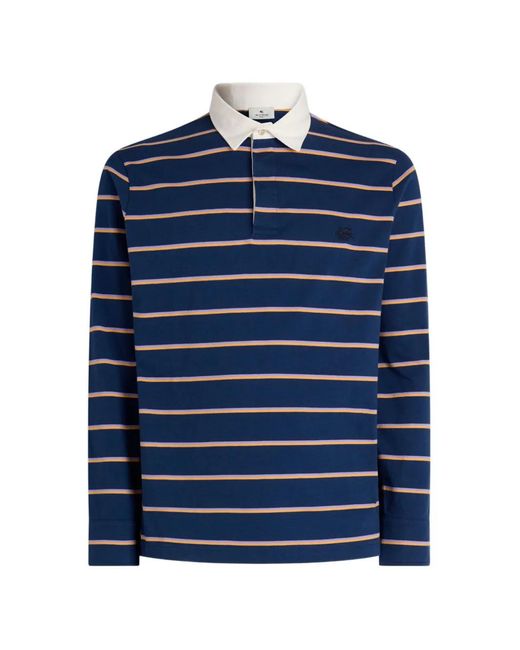 Etro Blue Striped Long-Sleeve Polo Shirt for men