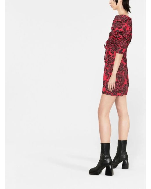 Philosophy Di Lorenzo Serafini Red Puff-Sleeved Draped Dress