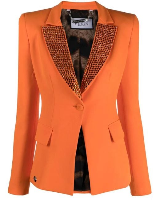 Philipp Plein Orange Fitted Single-Breasted Blazer