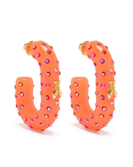 Patrizia Pepe Orange Rhinestone Hoop Earrings