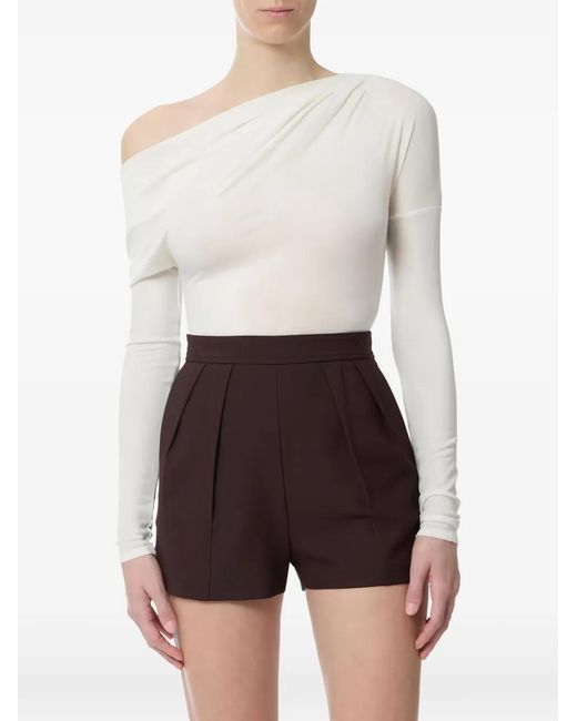 Elisabetta Franchi White Draped Asymmetric-Neck Top