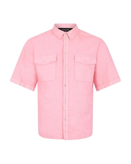 DSquared² Pink Linen Short Sleeves Shirt for men
