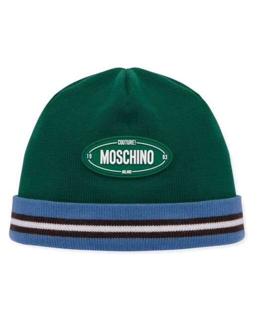 Moschino Green Logo-appliqué Virgin Wool Beanie for men