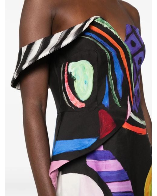 Moschino Blue Abstract-Print Ruffled Dress