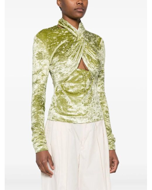 Nanushka Green Iride Twist-Detailing Velvet Top