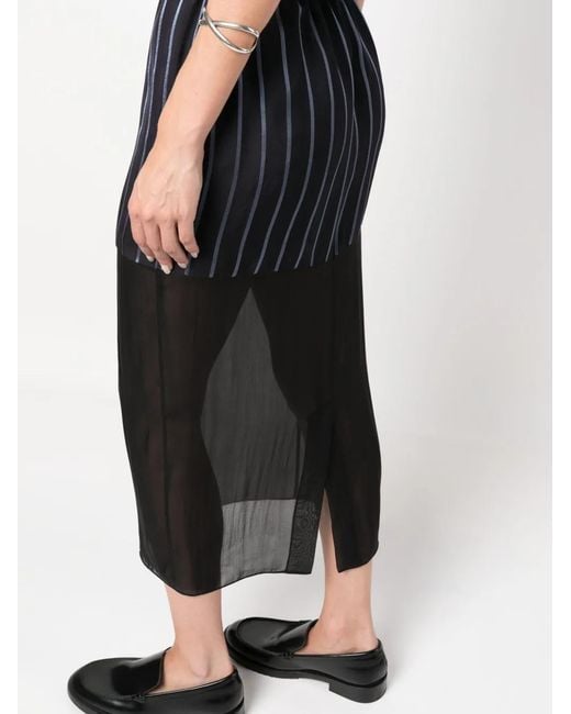 Gauchère Black Striped Sheer Midi Skirt