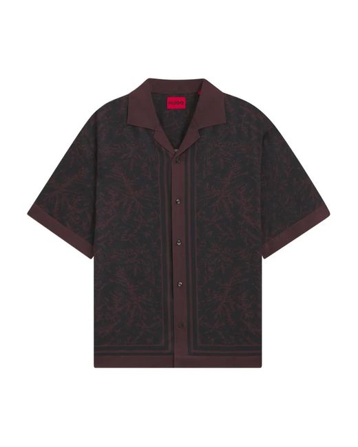 HUGO Black Leaf-Print Buttoned Shirt for men