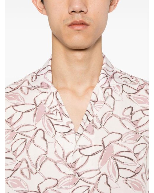Tagliatore Kurzärmeliges Hemd mit Blumen in Pink für Herren