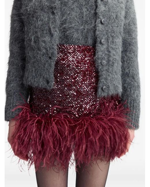 16Arlington Purple Giaci Feather-Trim Mini Skirt
