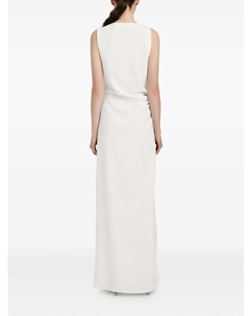 Proenza Schouler White Rose-Embellished Draped Maxi Evening Dress
