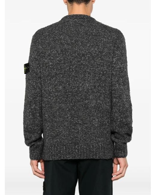 Stone Island Gray Logo-Patch Marl-Knit Sweater for men