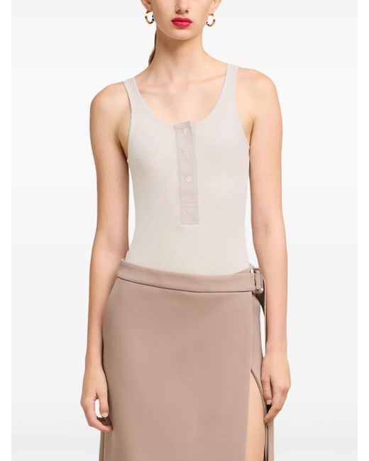 AMI White Button-Front Cotton-Rib Tank Top