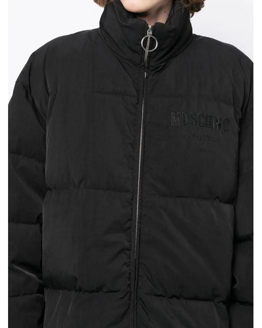 Moschino Black Logo-Print Padded Coat for men