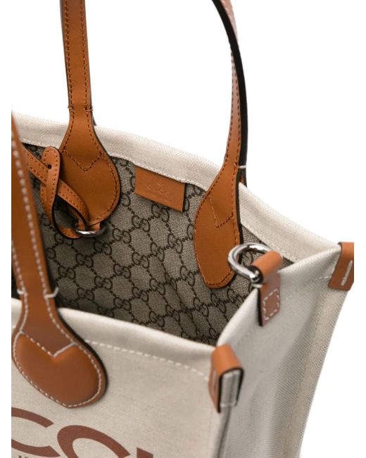 Gucci Natural Logo-print Leather-trim Canvas Tote