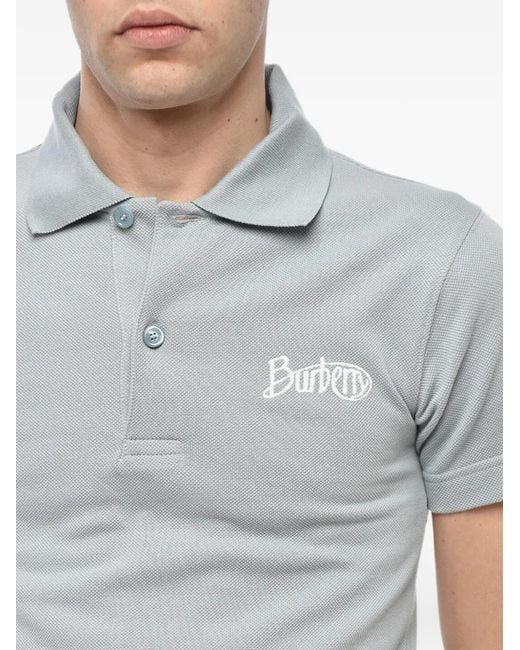 Burberry Gray Logo-Embroidered Polo Shirt for men