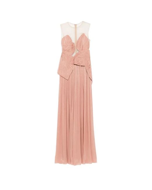 Costarellos Pink Serenne Lame Georgette Gown