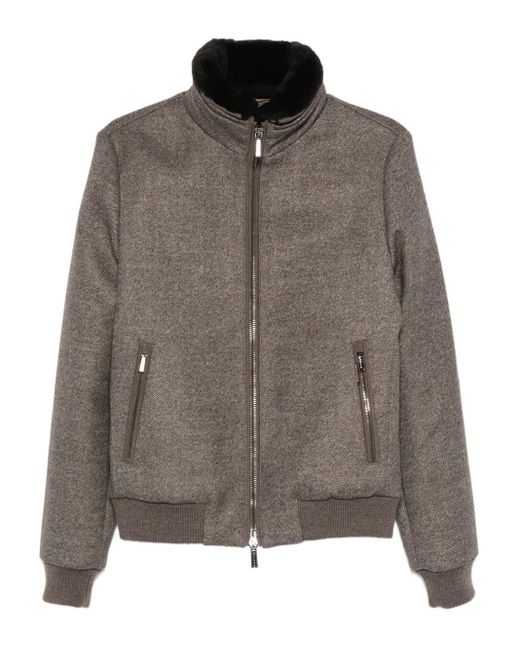 Moorer Brown Shearling-Collar Zip-Front Jacket for men
