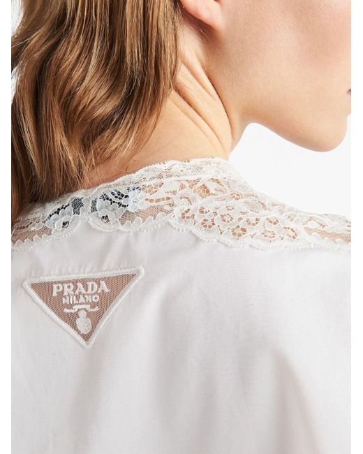 Prada White Floral-embroidered Poplin Shirt