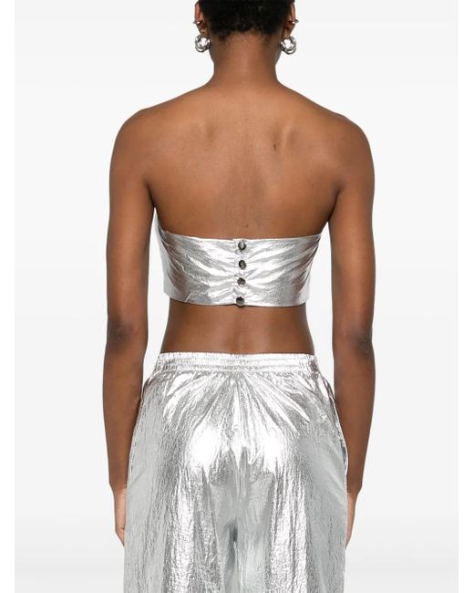 MEDEA White Metallic-Effect Cropped Top