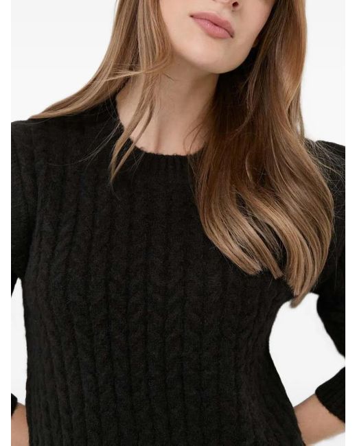 Silvian Heach Black Cable-Knit Ruffled Sweater