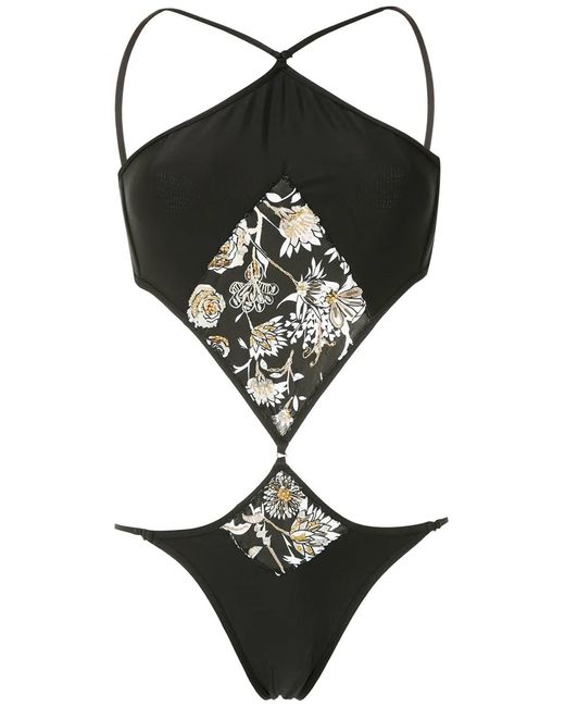 Amir Slama Black Floral Print Embroidered One-Piece