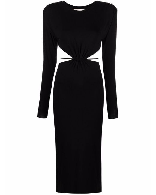 MANURI Black Longsleeved Cut-out Midi Dress