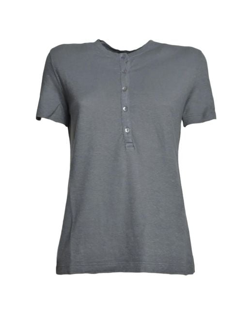 SOLOTRE Gray Button-Placket Short-Sleeve T-Shirt