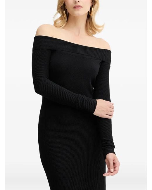 ARMANI EXCHANGE Black Off-Shoulder Long-Sleeve Midi Dress