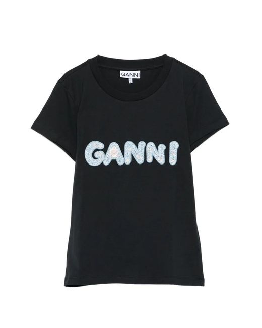 Ganni Black Logo Cotton T-Shirt