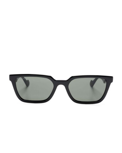 Gucci Black Logo-lettering Rectangle-frame Sunglasses for men