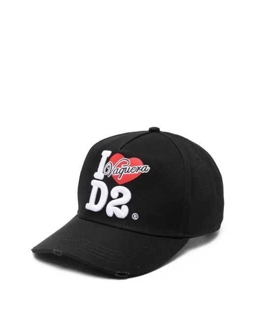 メンズ DSquared² ダメージ ロゴ キャップ Black