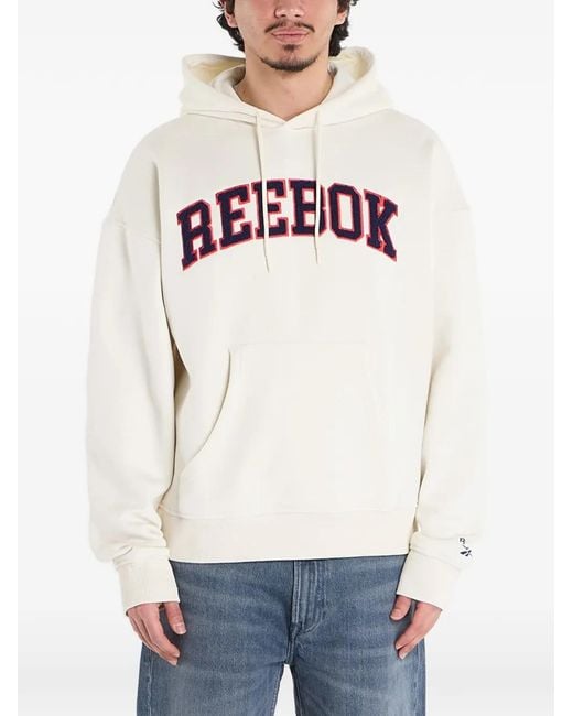 Reebok White Logo-Embroidery Hoodie for men