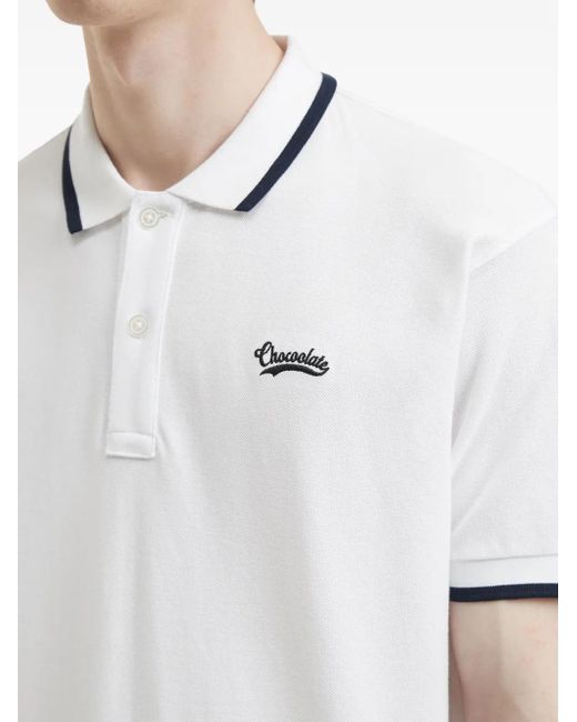 Chocoolate White Logo-Embroidered Polo Shirt for men