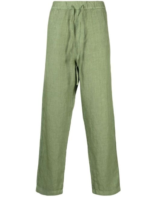 120% Lino Green Mid-rise Straight-leg Linen Trousers for men