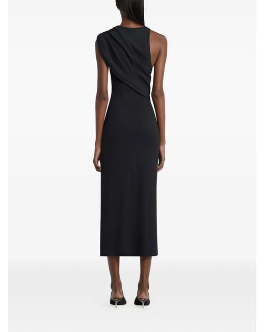 Courreges Black Draped Asymmetric-Neck Midi Dress