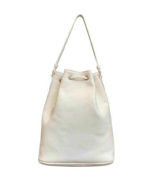 LA ROSE White Drawstring Pocket Bucket Bag