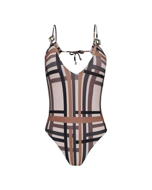 Amir Slama White Check-Pattern Swimsuit