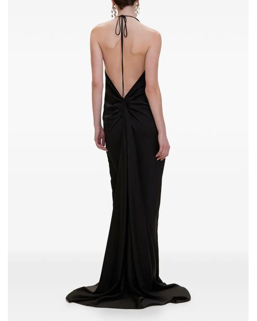 V:PM ATELIER Black Feather-Trim Halterneck Dress
