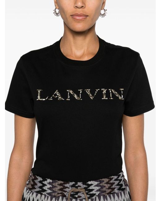 Lanvin Black Beaded Logo-embroidered T-shirt