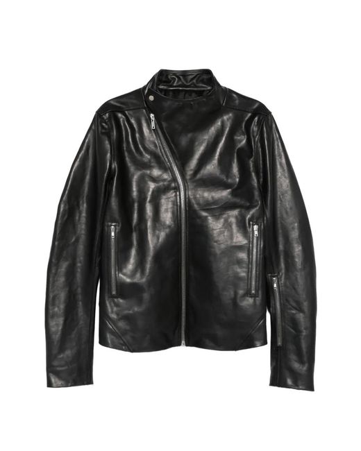Rick Owens Black Release Asymmetric-Zip Leather Jacket for men