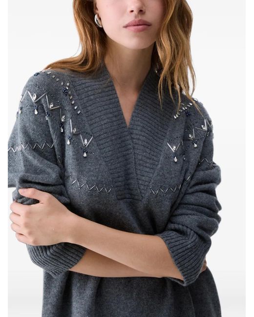 Liu Jo Blue Knit Dress With Jewel Embroidery