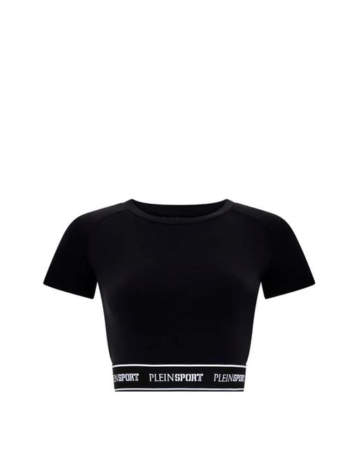 Philipp Plein Black T-Shirt Crop À Lettrage Raglan