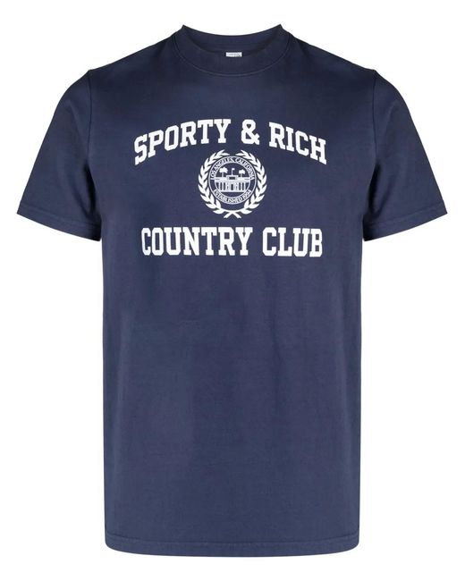 Sporty & Rich Blue Logo-Print Cotton T-Shirt